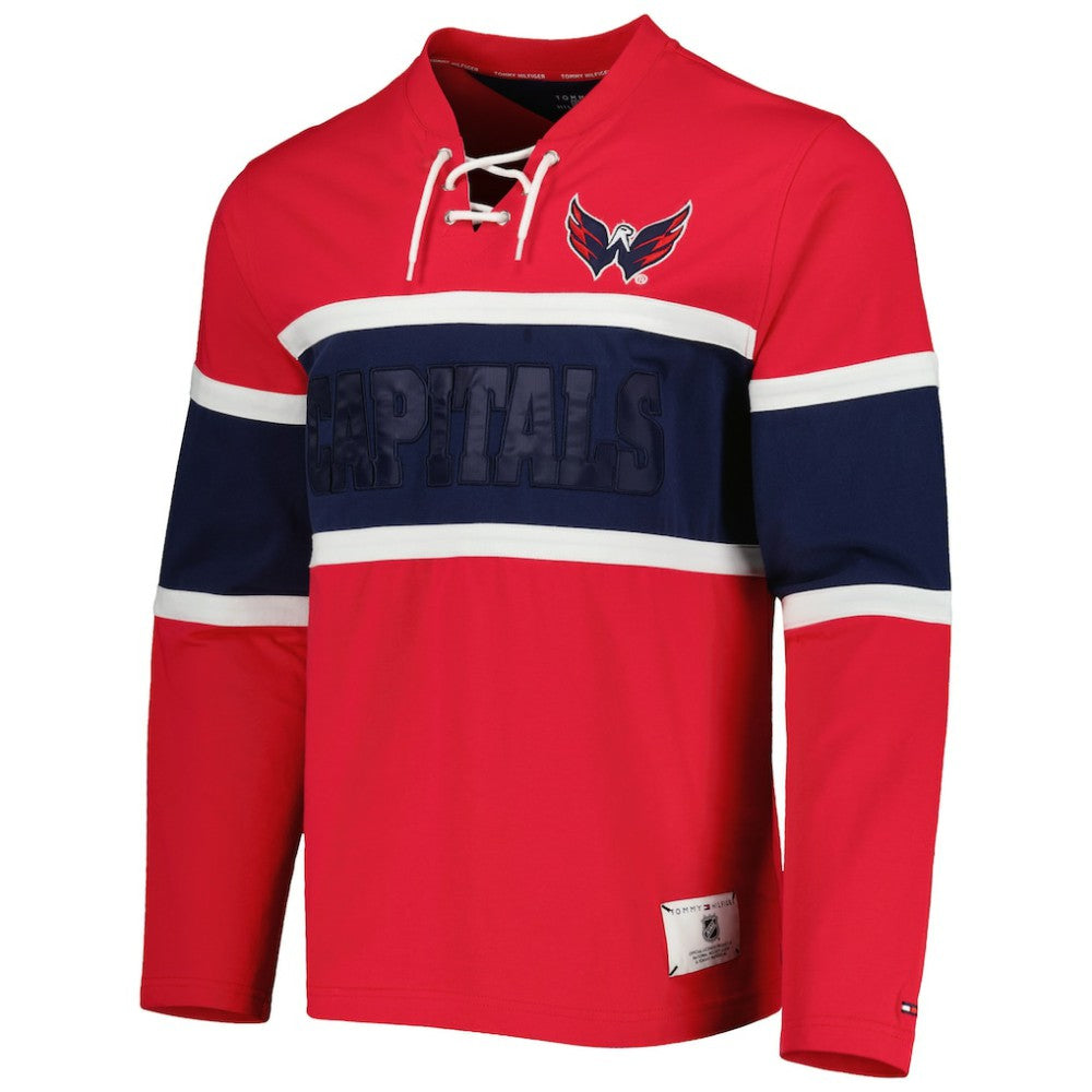 Washington Capitals Tommy Hilfiger Walter Lace-Up Long Sleeve Top - Red - NHL