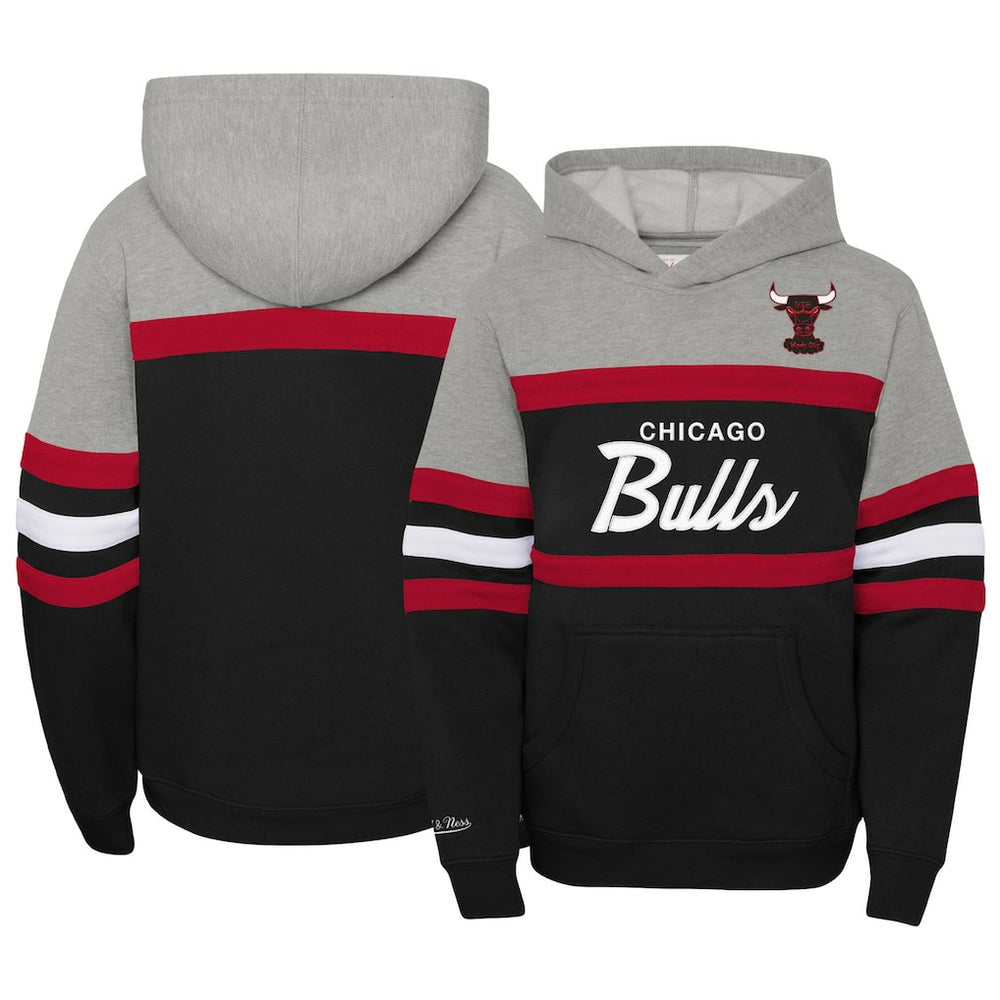 Chicago Bulls Youth Hardwood Classics Head Coach Pullover Hoodie Black/Heather Gray - NBA