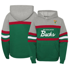 Milwaukee Bucks Youth Hardwood Classics Head Coach Pullover Hoodie Green/Heather Gray - NBA