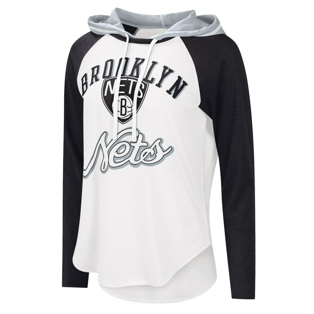 Brooklyn Nets G-III 4Her by Carl Banks Women's MVP Raglan Hoodie Long Sleeve T-Shirt White - NBA