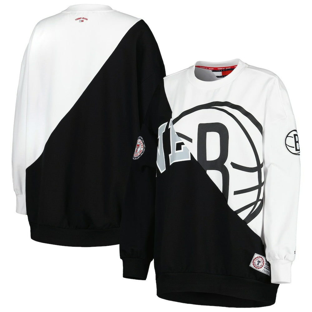 Brooklyn Nets Tommy Jeans Women's Ariel Pullover Sweatshirt Black/White - NBA