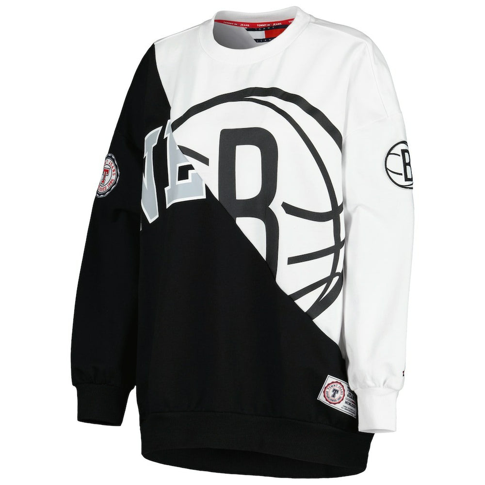 Brooklyn Nets Tommy Jeans Women's Ariel Pullover Sweatshirt Black/White - NBA