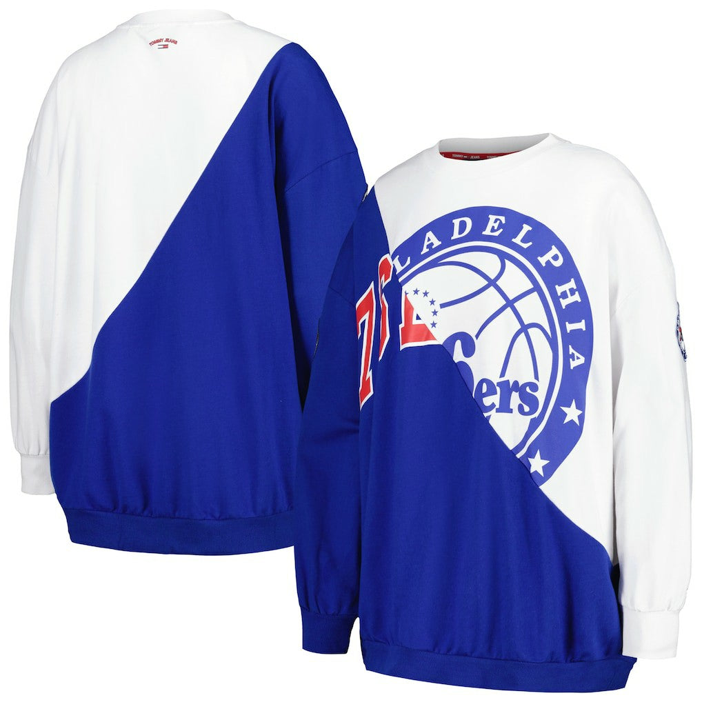 Philadelphia 76ers Tommy Jeans Women's Ariel Pullover Sweatshirt Royal/White - NBA