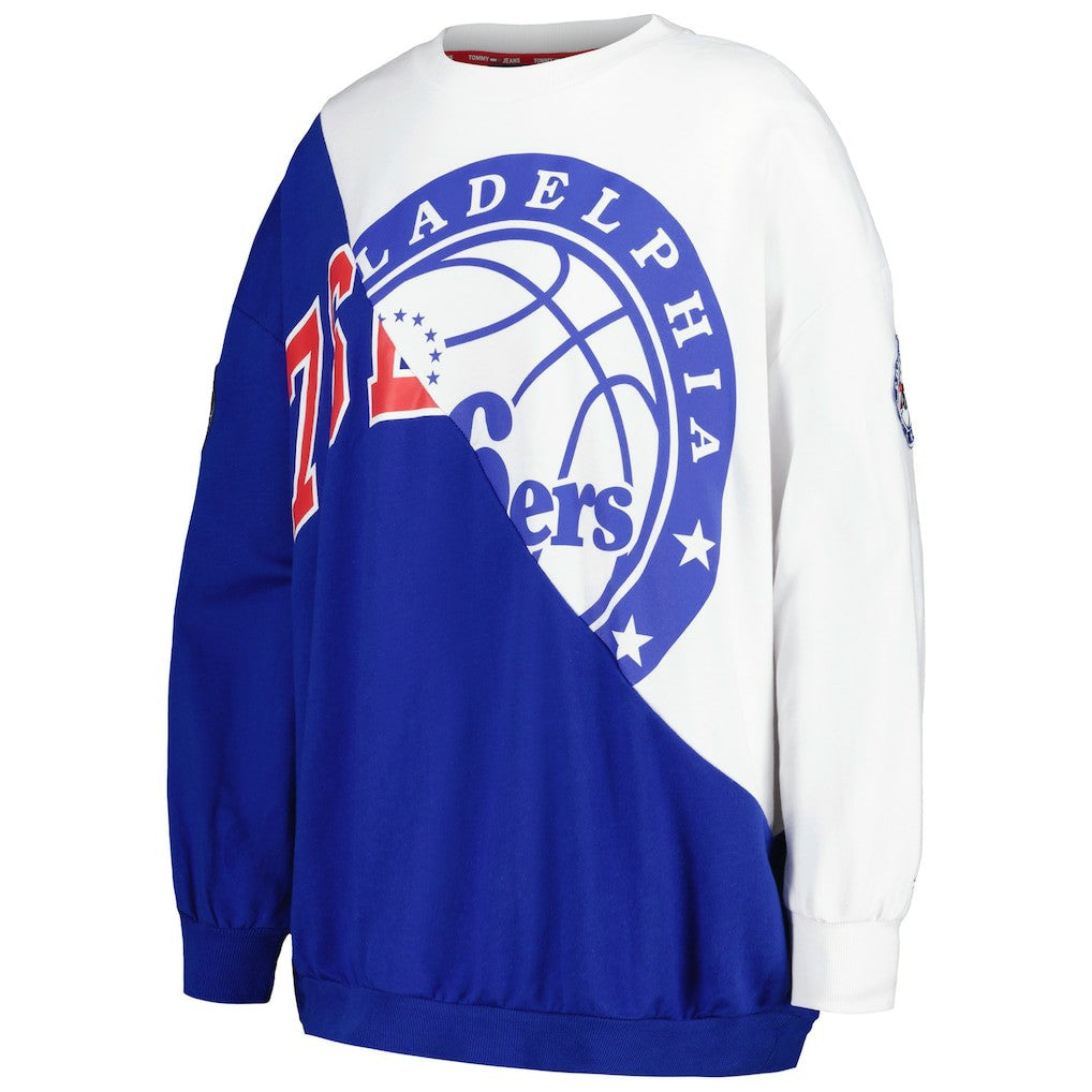 Philadelphia 76ers Tommy Jeans Women's Ariel Pullover Sweatshirt Royal/White - NBA