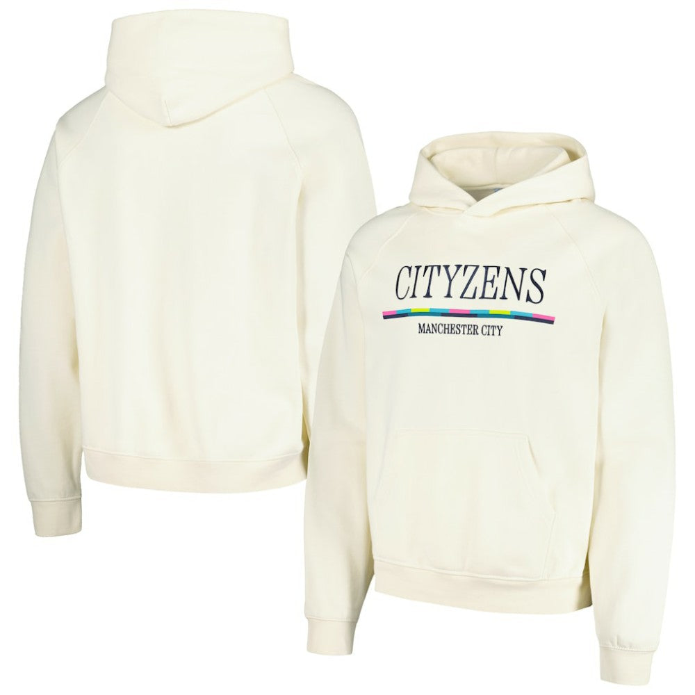 Manchester City Team Stripe Oversized Pullover Hoodie Cream - FIFA World CUP