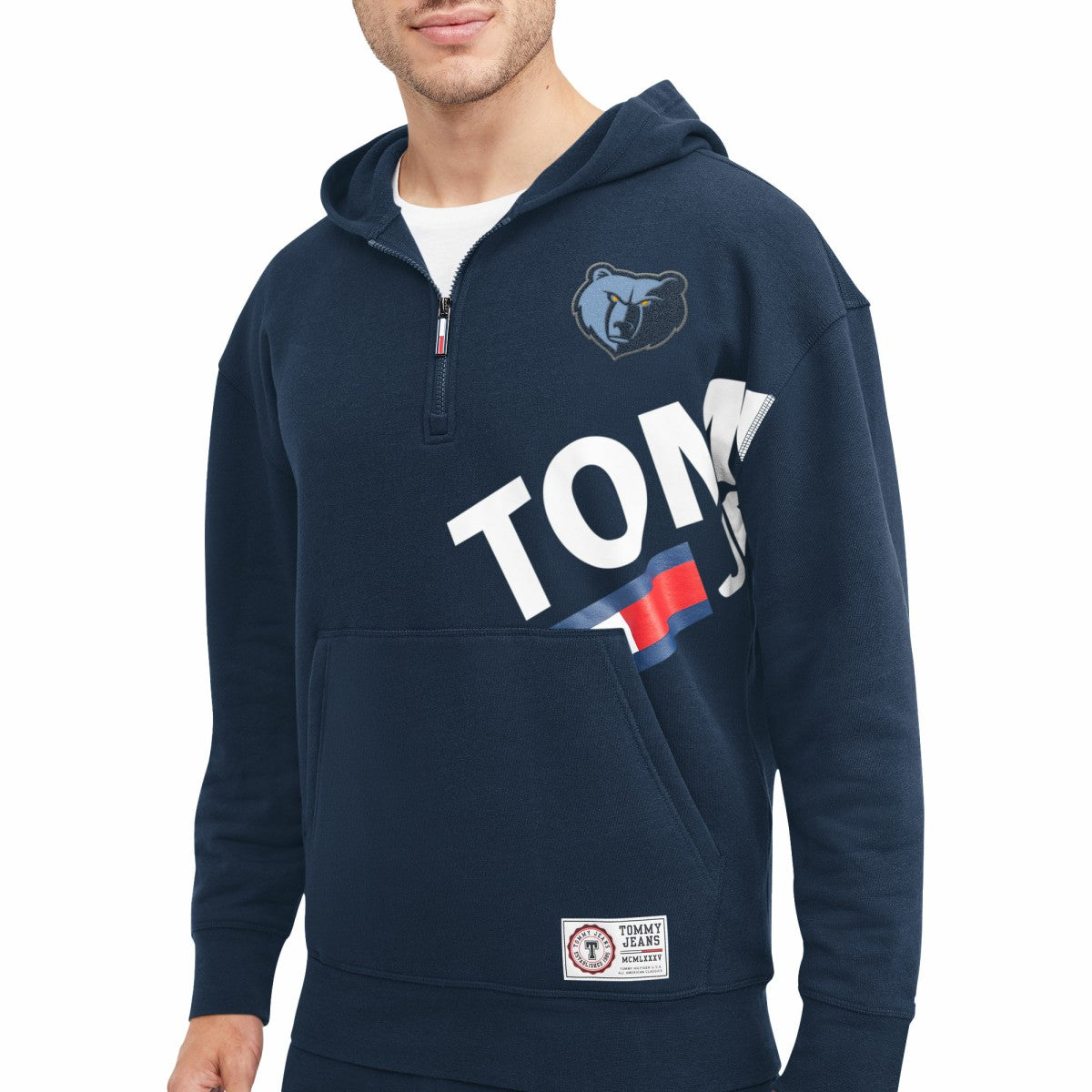 Memphis Grizzlies Tommy Jeans Bernard Half-Zip Hoodie Navy - NBA