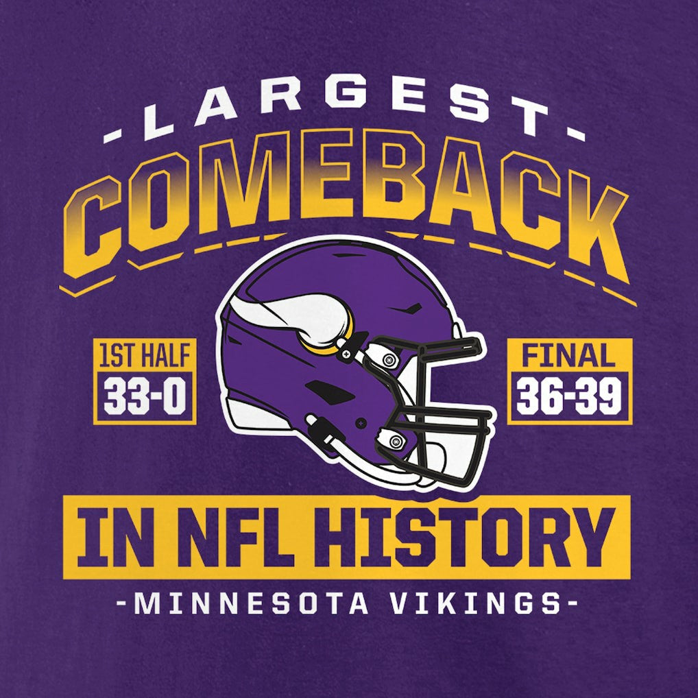 Minnesota Vikings Largest Comeback T-Shirt Purple | NFL