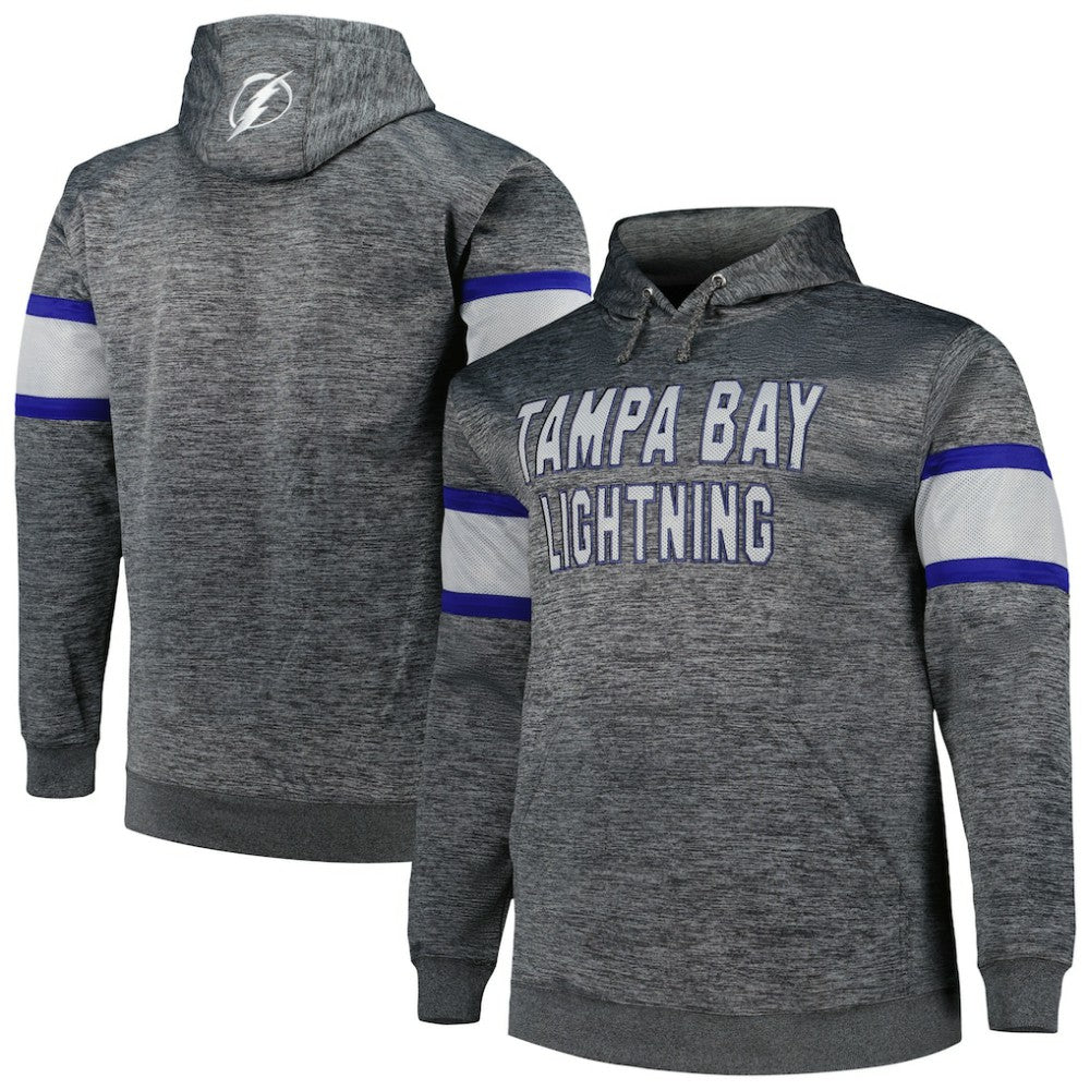 Tampa Bay Lightning Big & Tall Stripe Pullover Hoodie - Heather Charcoal - NHL