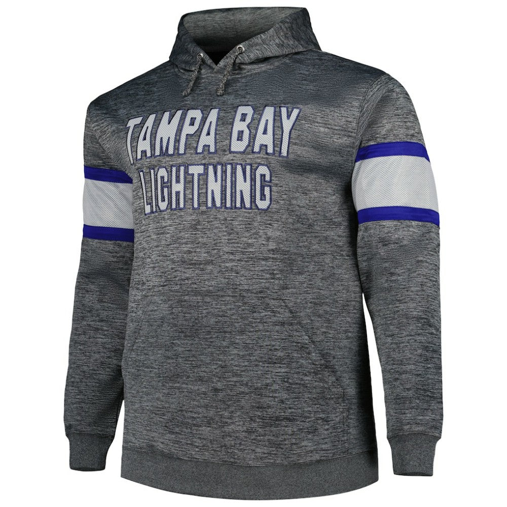 Tampa Bay Lightning Big & Tall Stripe Pullover Hoodie - Heather Charcoal - NHL