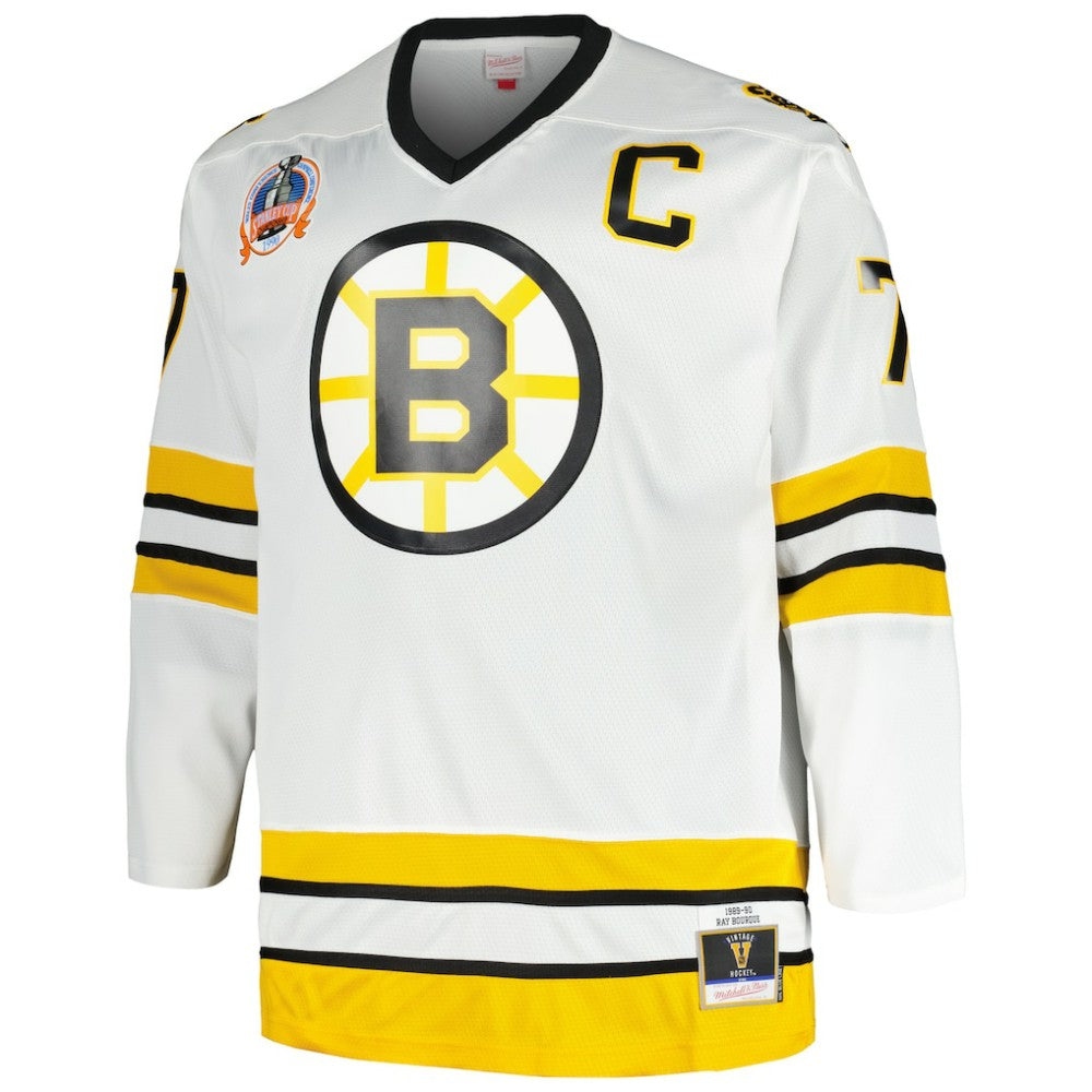 Ray Bourque Boston Bruins Mitchell & Ness Big & Tall Captain Patch Blue Line Player Jersey - White - NHL