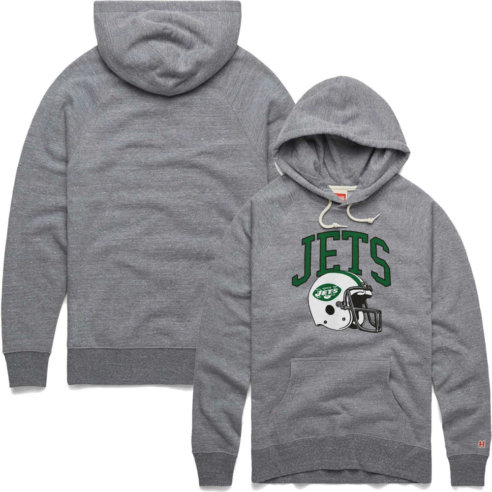 New York Jets Homage Retro Helmet Raglan Pullover Tri-Blend Hoodie Gray | NFL
