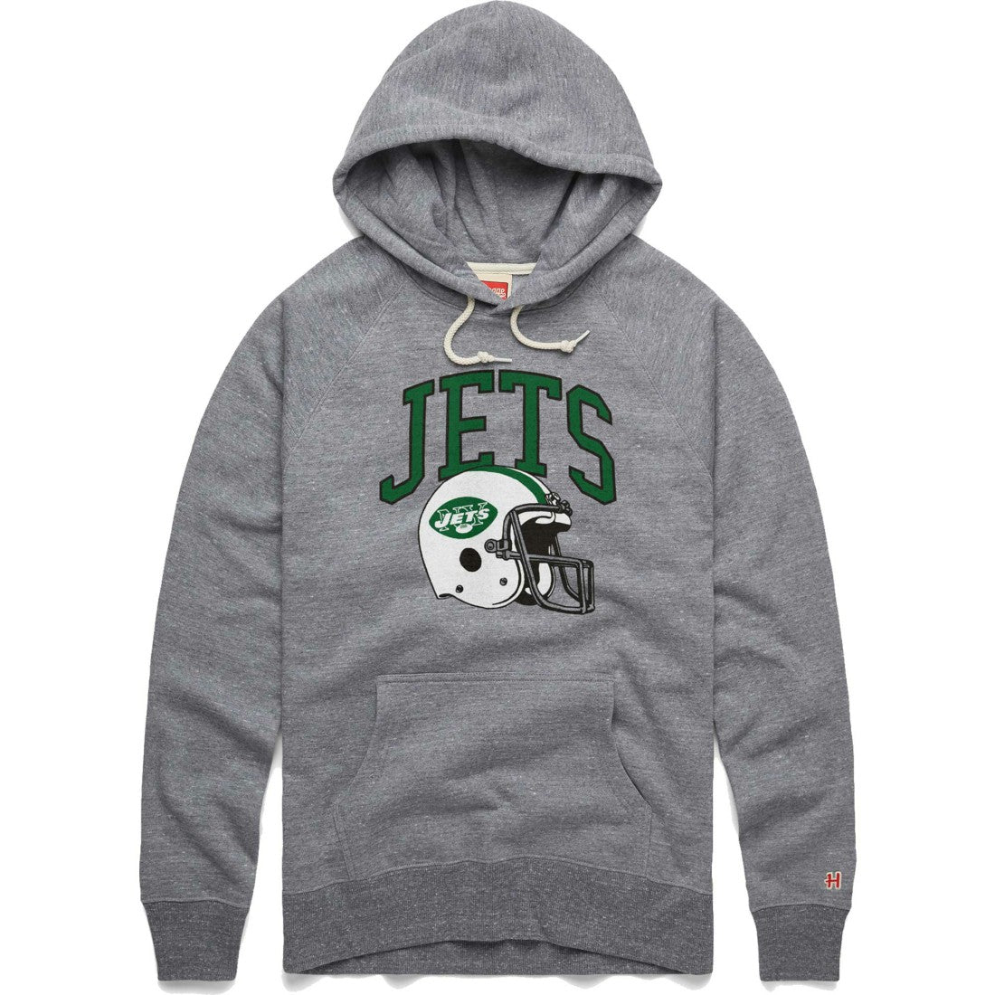 New York Jets Homage Retro Helmet Raglan Pullover Tri-Blend Hoodie Gray | NFL