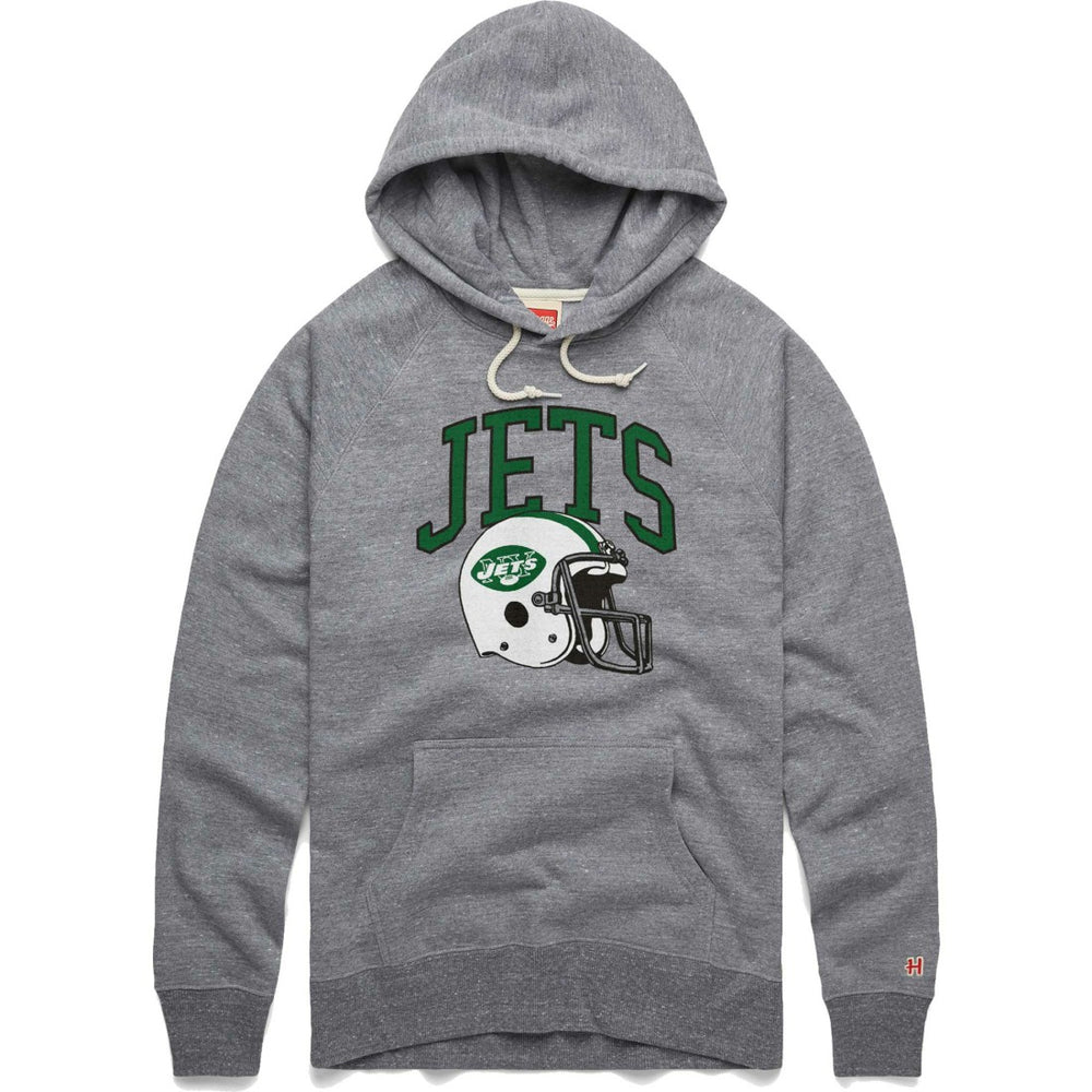 New York Jets Homage Retro Helmet Raglan Pullover Tri-Blend Hoodie Gray | NFL