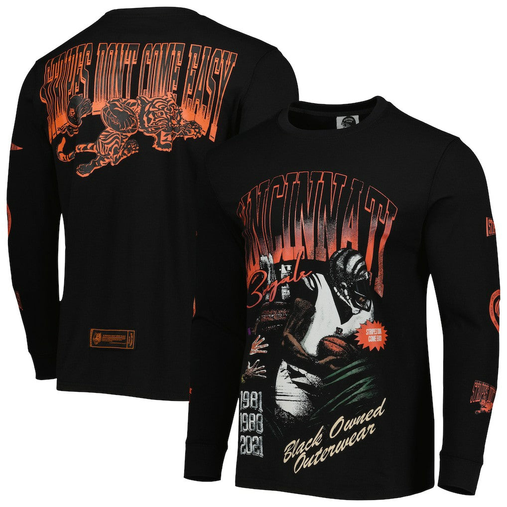 Cincinnati Bengals x BlaCkOWned Unisex Stripes Don't Come Easy Long Sleeve T-Shirt Black | NFL