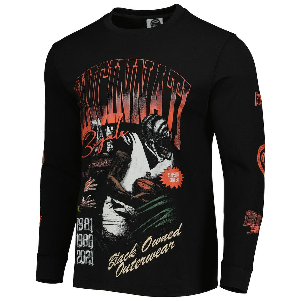 Cincinnati Bengals x BlaCkOWned Unisex Stripes Don't Come Easy Long Sleeve T-Shirt Black | NFL