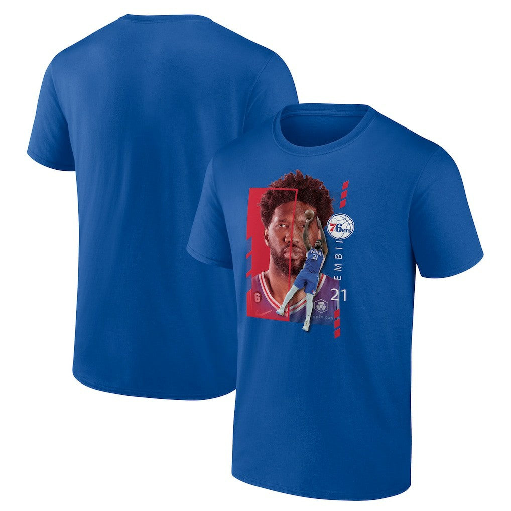 Joel Embiid Philadelphia 76ers Player Name & Number Jump Pass T-shirt Royal - NBA