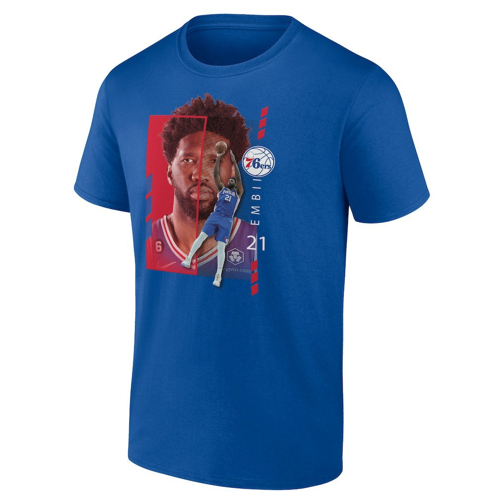 Joel Embiid Philadelphia 76ers Player Name & Number Jump Pass T-shirt Royal - NBA