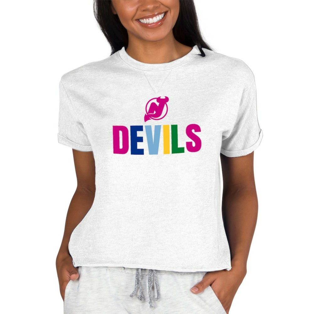 New Jersey Devils Concepts Sport Women's Tri-Blend Mainstream Terry Short Sleeve Sweatshirt Top - Oatmeal - NHL