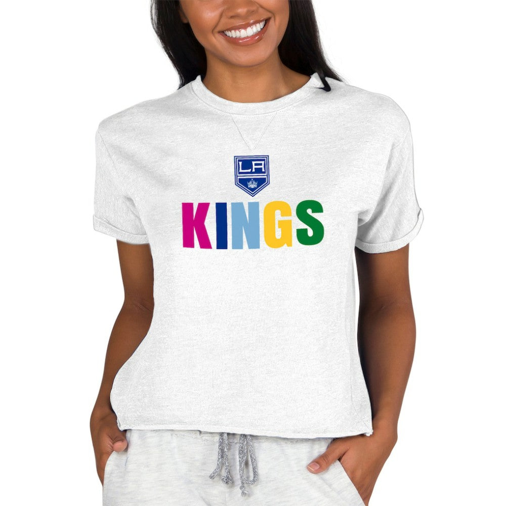 Los Angeles Kings Concepts Sport Women's Tri-Blend Mainstream Terry Short Sleeve Sweatshirt Top - Oatmeal - NHL