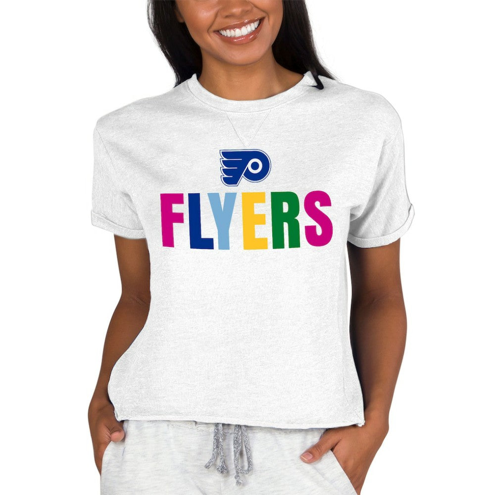 Philadelphia Flyers Concepts Sport Women's Tri-Blend Mainstream Terry Short Sleeve Sweatshirt Top - Oatmeal - NHL