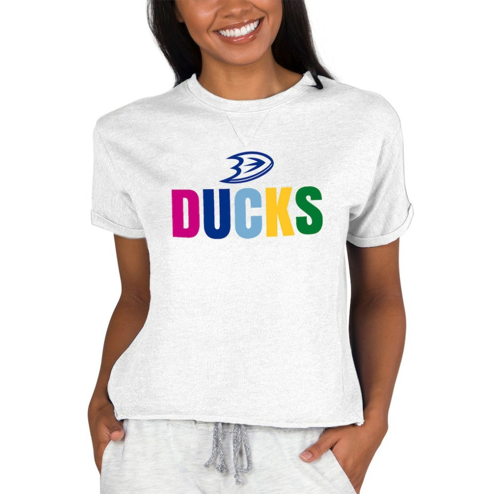 Anaheim Ducks Concepts Sport Women's Tri-Blend Mainstream Terry Short Sleeve Sweatshirt Top - Oatmeal - NHL