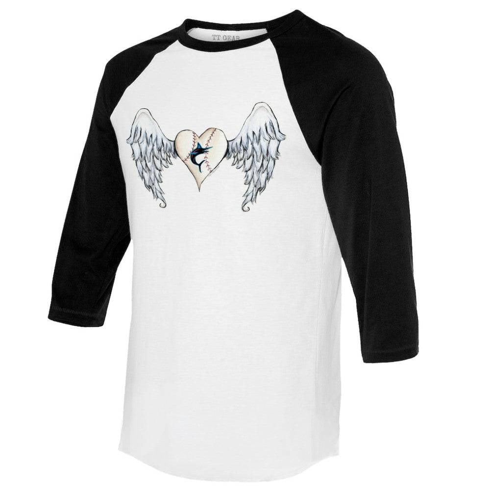 Miami Marlins Tiny Turnip Women's Angel Wings 3/4-Sleeve Raglan T-Shirt - MLB