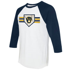 Milwaukee Brewers Tiny Turnip Women's Base Stripe 3/4-Sleeve Raglan T-Shirt - MLB