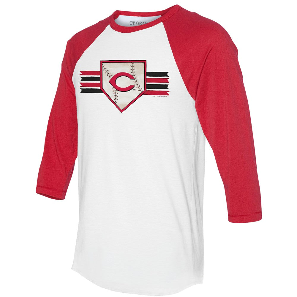 Cincinnati Reds Tiny Turnip Women's Base Stripe 3/4-Sleeve Raglan T-Shirt - MLB