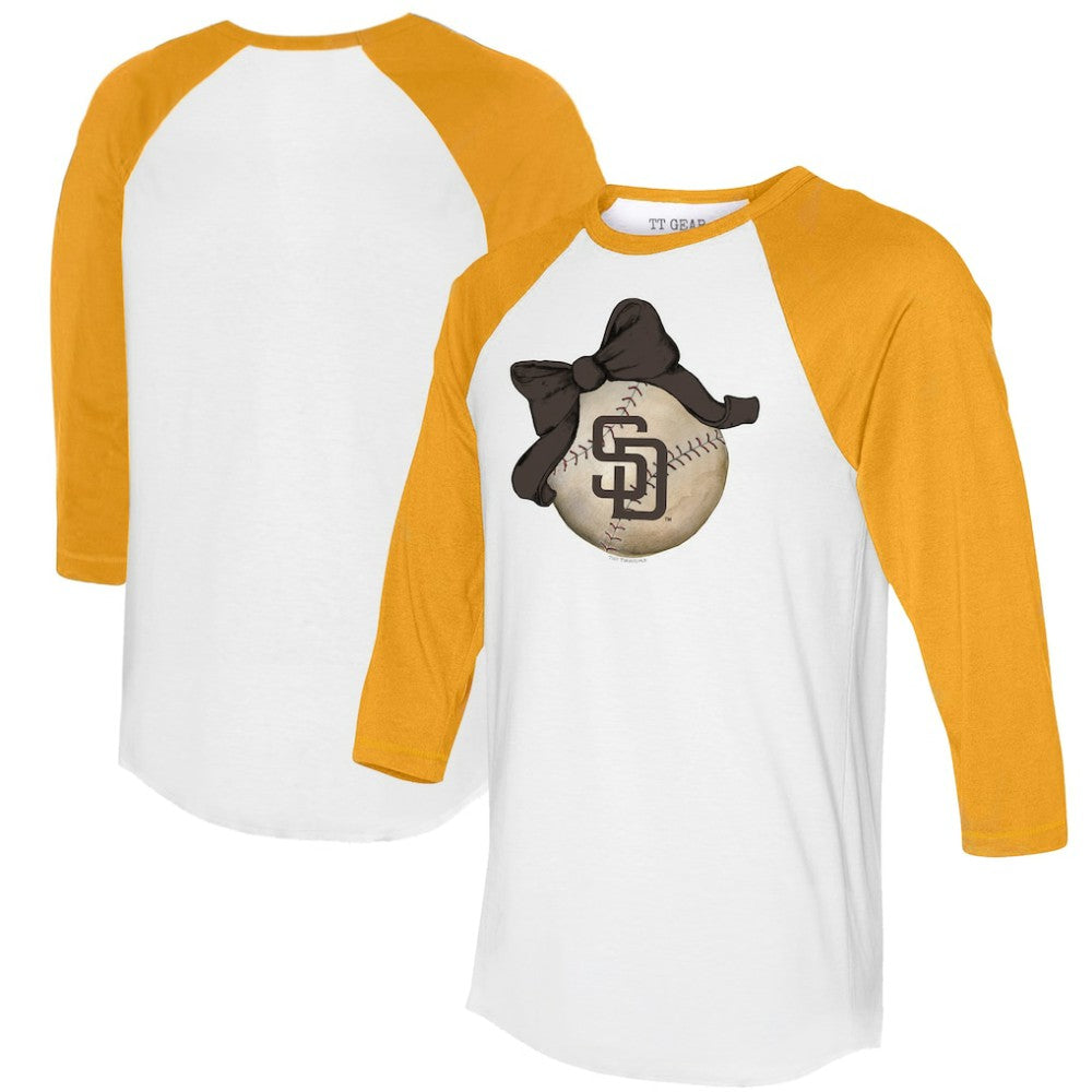 San Diego Padres Tiny Turnip Women's Baseball Bow 3/4-Sleeve Raglan T-Shirt - MLB