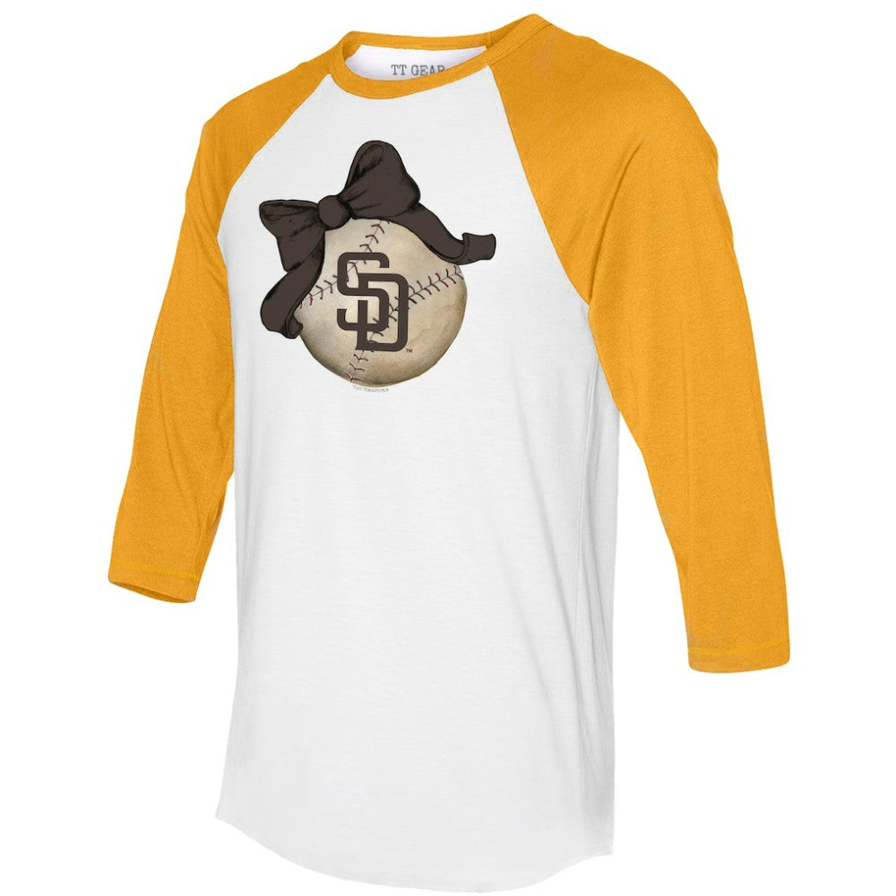 San Diego Padres Tiny Turnip Women's Baseball Bow 3/4-Sleeve Raglan T-Shirt - MLB