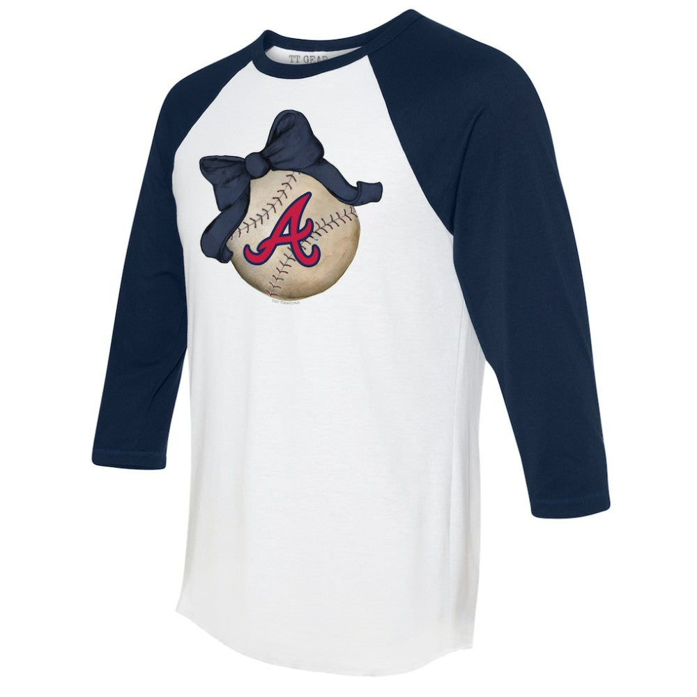 Atlanta Braves Tiny Turnip Women's Baseball Bow 3/4-Sleeve Raglan T-Shirt - MLB