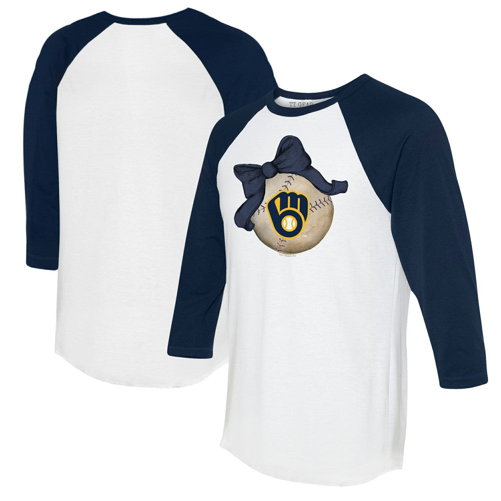 Milwaukee Brewers Tiny Turnip Women's Baseball Bow 3/4-Sleeve Raglan T-Shirt - MLB