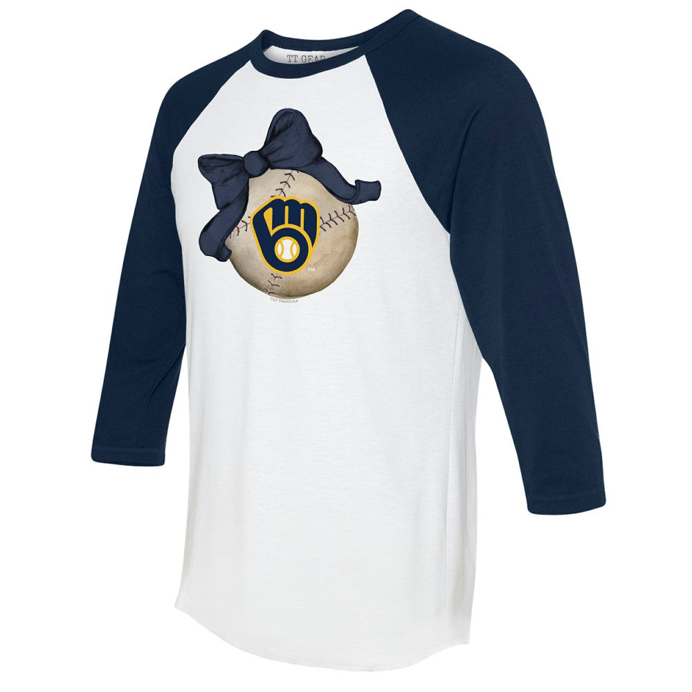 Milwaukee Brewers Tiny Turnip Women's Baseball Bow 3/4-Sleeve Raglan T-Shirt - MLB