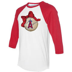 Los Angeles Angels Tiny Turnip Women's Baseball Bow 3/4-Sleeve Raglan T-Shirt - MLB