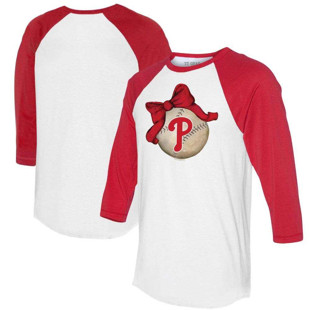 Philadelphia Phillies Tiny Turnip Women's Baseball Bow 3/4-Sleeve Raglan T-Shirt - MLB