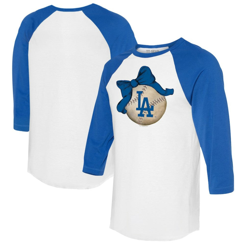 Los Angeles Dodgers Tiny Turnip Women's Baseball Bow 3/4-Sleeve Raglan T-Shirt - MLB