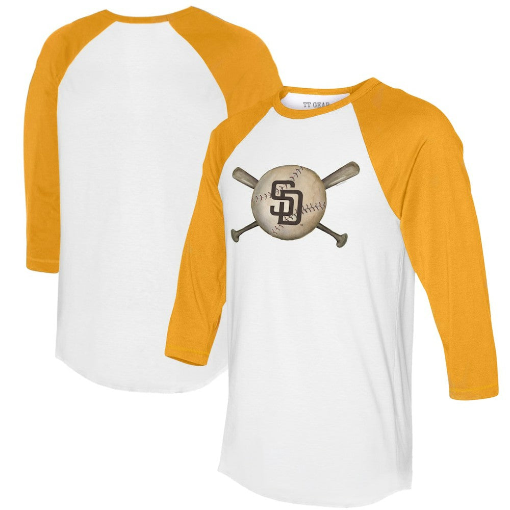 San Diego Padres Tiny Turnip Women's Baseball Cross Bats 3/4-Sleeve Raglan T-Shirt - MLB