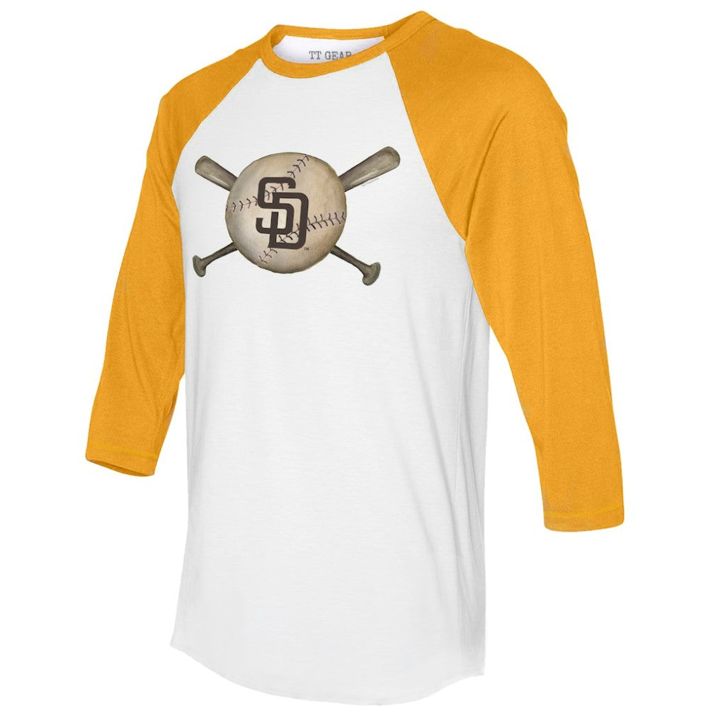 San Diego Padres Tiny Turnip Women's Baseball Cross Bats 3/4-Sleeve Raglan T-Shirt - MLB