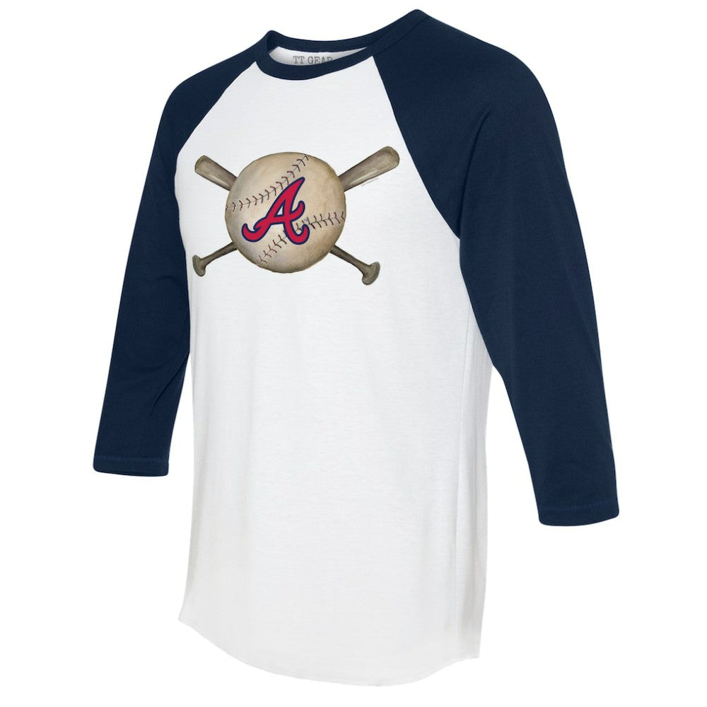Atlanta Braves Tiny Turnip Women's Baseball Cross Bats 3/4-Sleeve Raglan T-Shirt - MLB