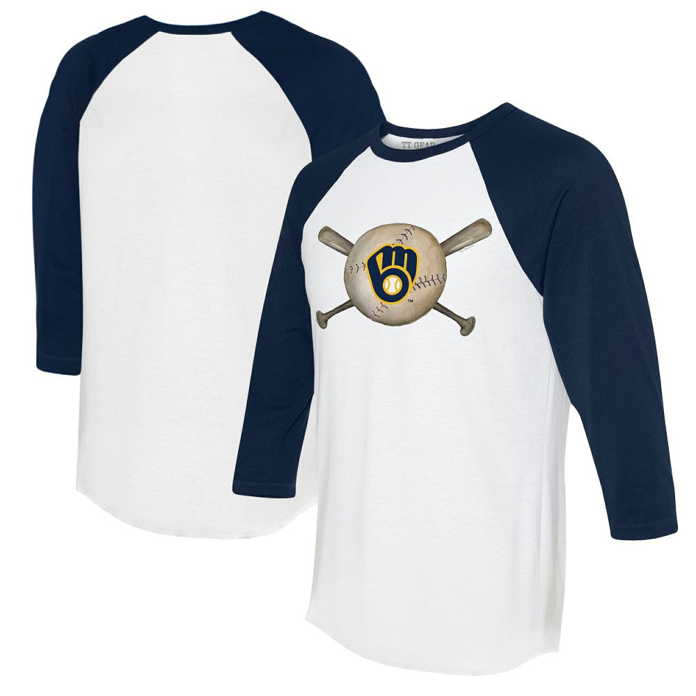 Milwaukee Brewers Tiny Turnip Women's Baseball Cross Bats 3/4-Sleeve Raglan T-Shirt - MLB