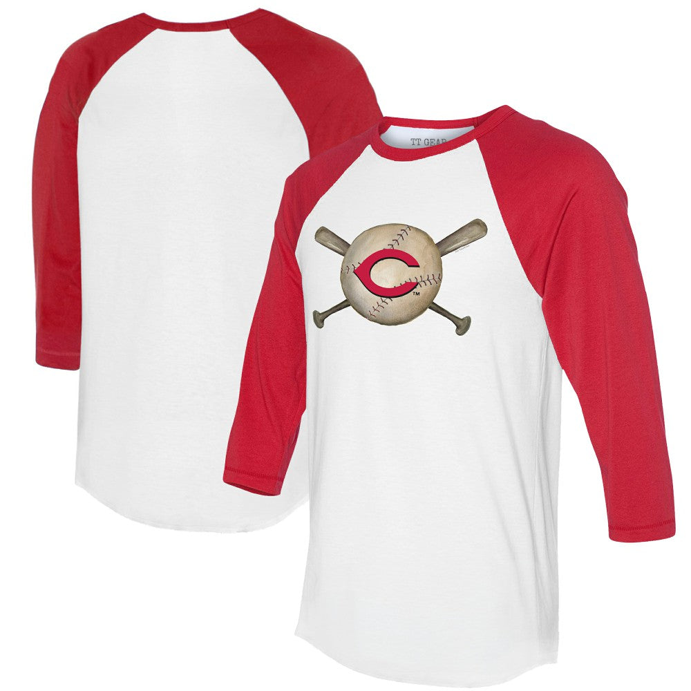 Cincinnati Reds Tiny Turnip Women's Baseball Cross Bats 3/4-Sleeve Raglan T-Shirt - MLB