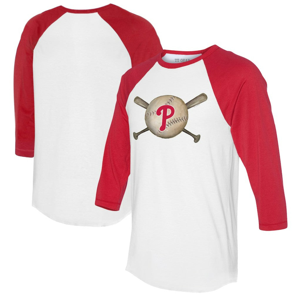 Philadelphia Phillies Tiny Turnip Women's Baseball Cross Bats 3/4-Sleeve Raglan T-Shirt - MLB