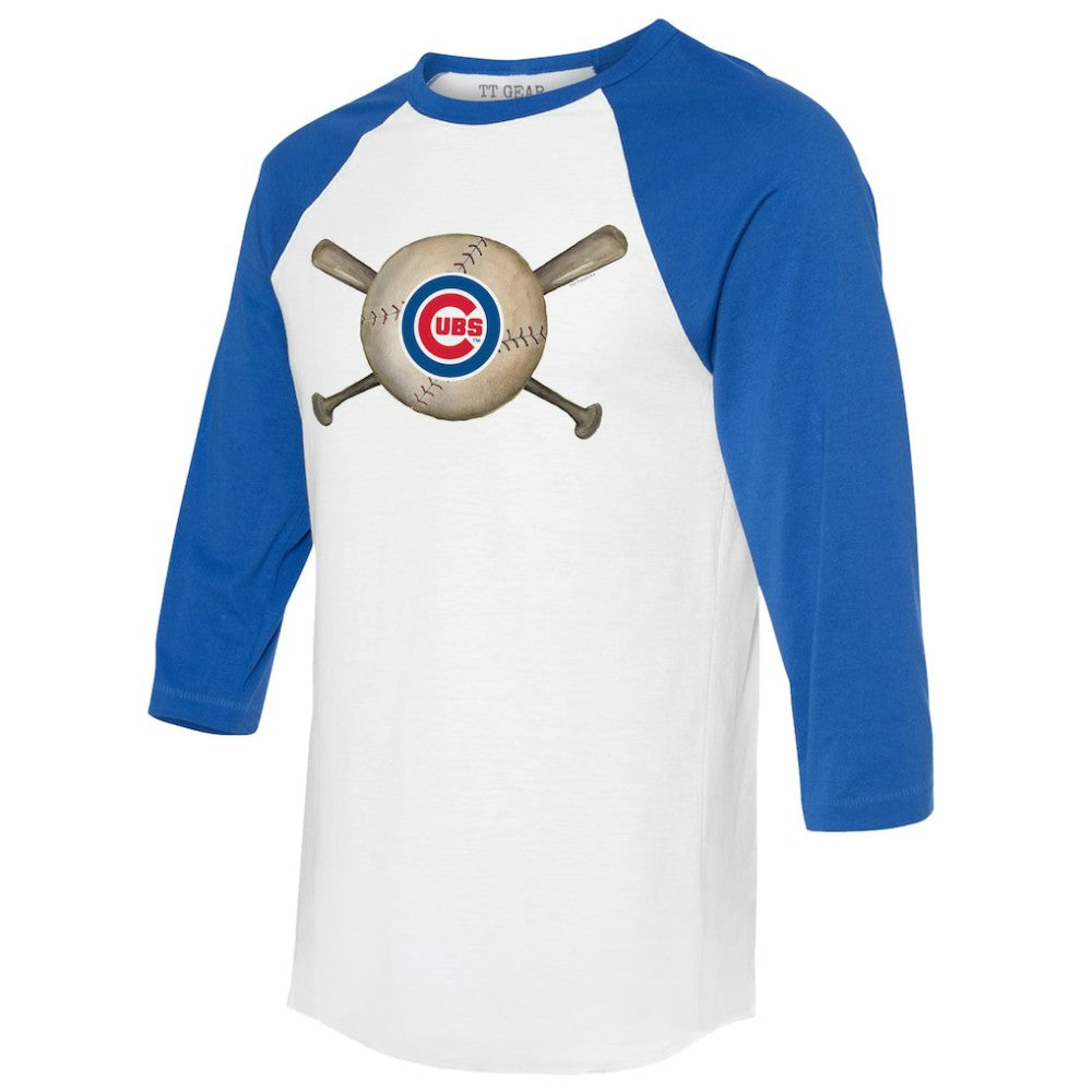 Chicago Cubs Tiny Turnip Women's Baseball Cross Bats 3/4-Sleeve Raglan T-Shirt - MLB