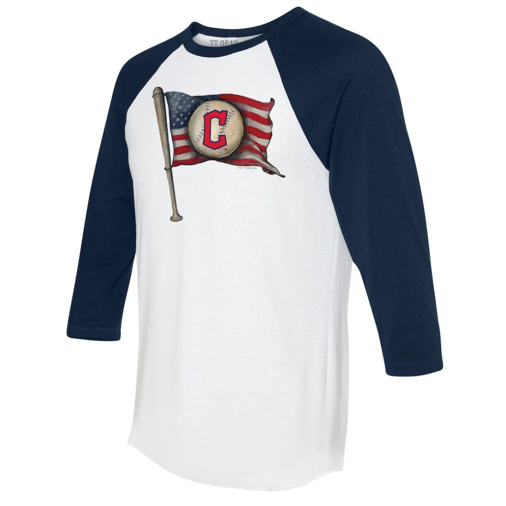 Cleveland Guardians Tiny Turnip Women's Baseball Flag 3/4-Sleeve Raglan T-Shirt - MLB