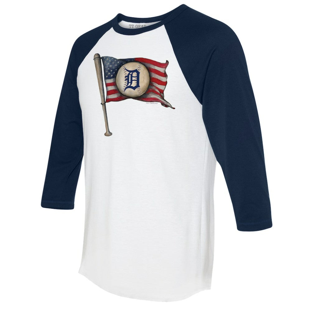 Detroit Tigers Tiny Turnip Women's Baseball Flag 3/4-Sleeve Raglan T-Shirt - MLB