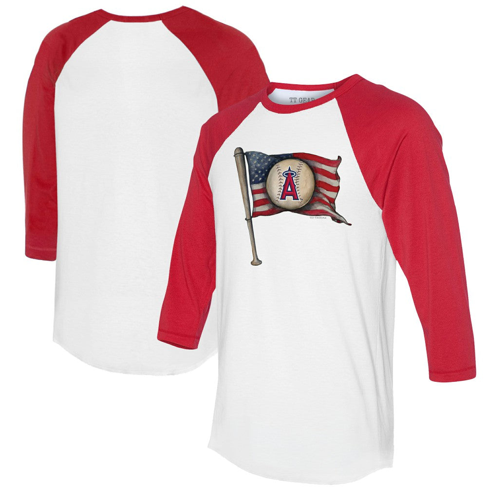 Los Angeles Angels Tiny Turnip Women's Baseball Flag 3/4-Sleeve Raglan T-Shirt - MLB