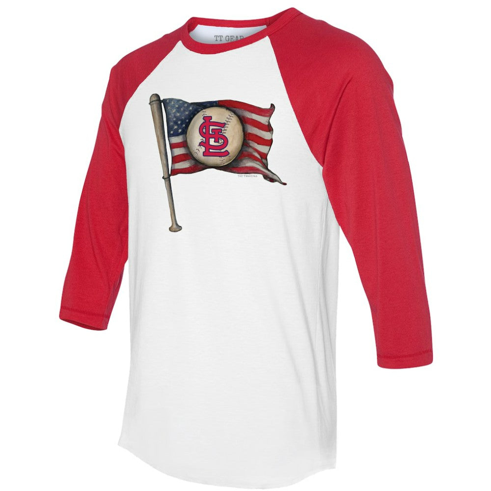 St. Louis Cardinals Tiny Turnip Women's Baseball Flag 3/4-Sleeve Raglan T-Shirt - MLB
