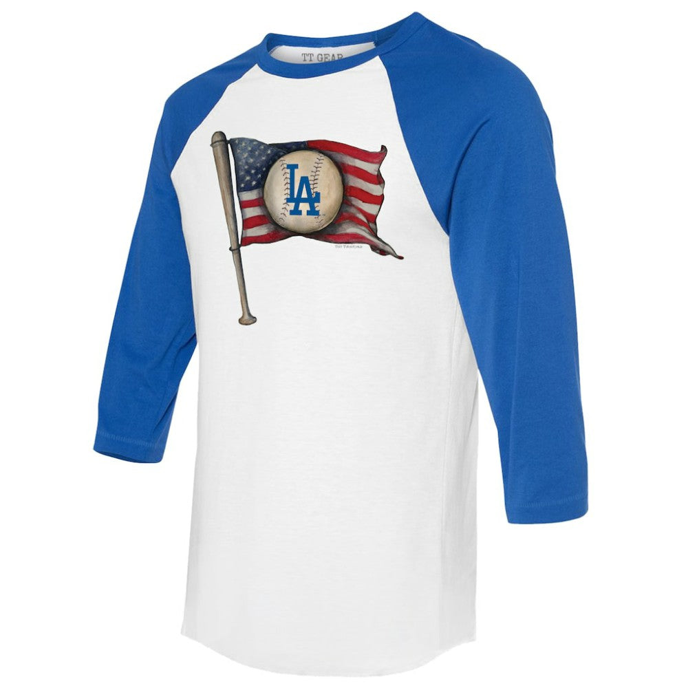 Los Angeles Dodgers Tiny Turnip Women's Baseball Flag 3/4-Sleeve Raglan T-Shirt - MLB
