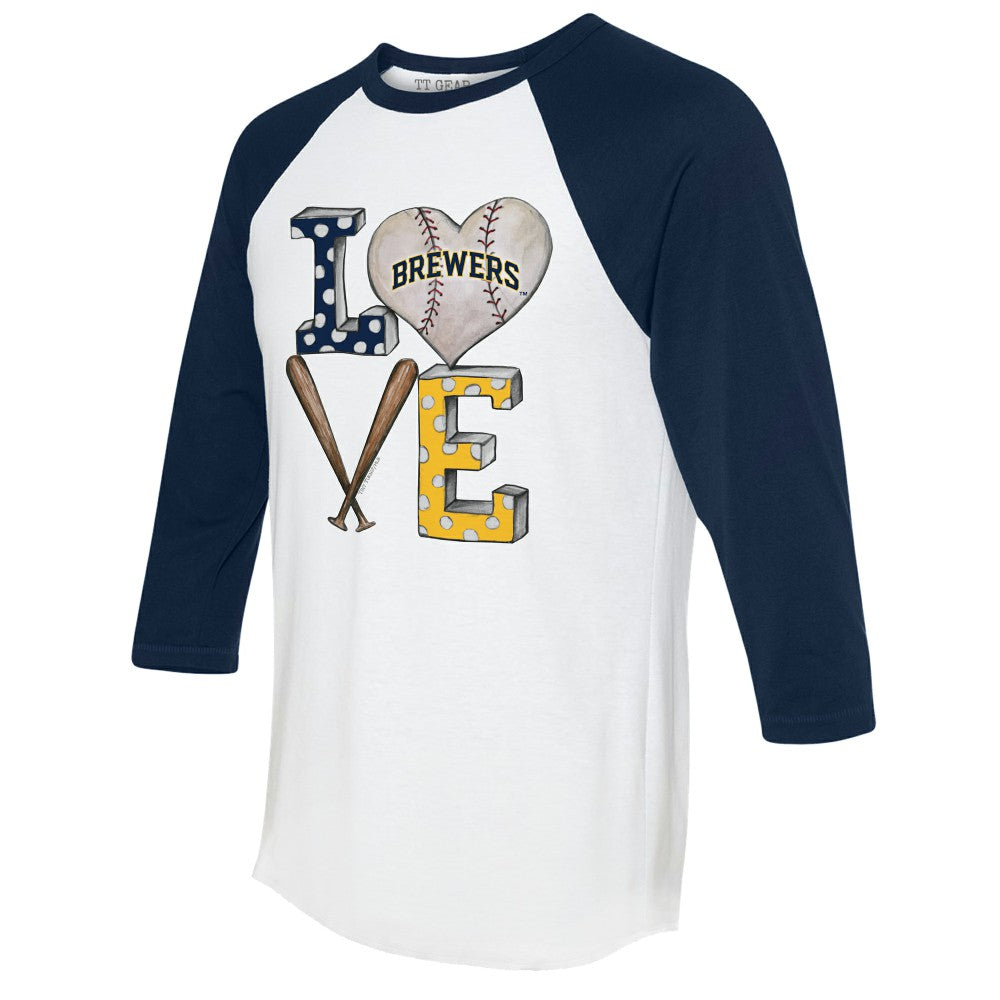 Milwaukee Brewers Tiny Turnip Women's Baseball Love Raglan 3/4-Sleeve T-Shirt - MLB