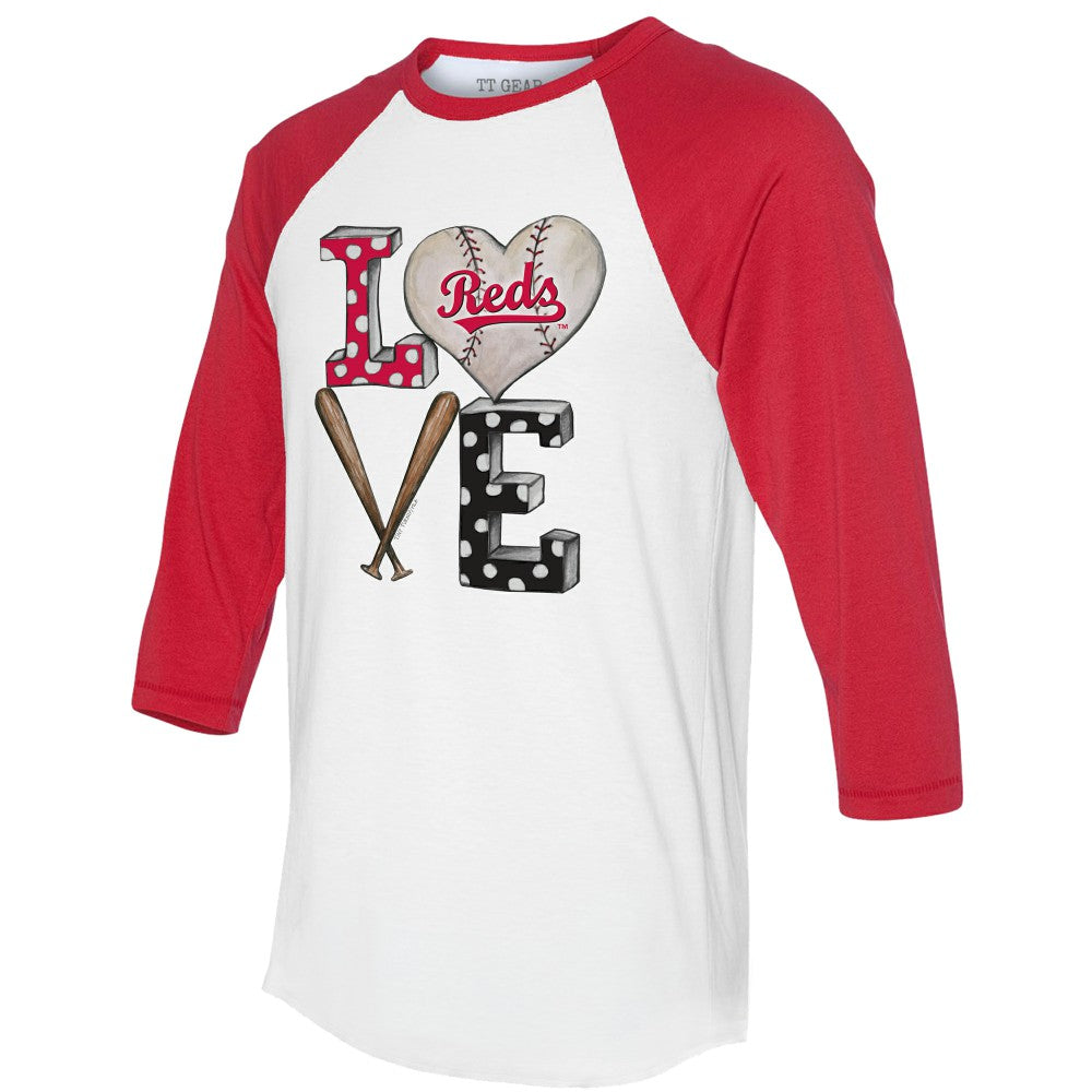 Cincinnati Reds Tiny Turnip Women's Baseball Love Raglan 3/4-Sleeve T-Shirt - MLB